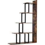 �tag�re biblioth�que - homcom - s�parateur pi�ce industriel escalier 5 �tag�res rangement - bois - 102x30x160c ...