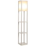 Homcom - lampadaire �tag�re - bois - 26x26x160cm - gris clair