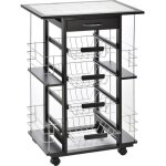 Chariot de service - homcom - desserte cuisine roulettes 4 paniers m�tal 4 range - bouteilles - bois ...