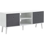 Homcom meuble tv bas sur pieds style contemporain avec 2 tiroirs en tissu gris dim. 110l x 29l x 465h ...