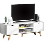 Meuble tv - banc t�l� - homcom - moderne scandinave 2 portes 2 niches rangement salon - bois - 150x39x50cm ...