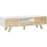 Meuble tv bas - homcom - sur pied style scandinave 2 portes niche tiroir rangement salon - mdf - blanc ...