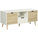 Meuble tv - homcom - banc t�l� buffet bas rangement sur pied 2 placards chambre salon - bois - 110x40x50cm ...