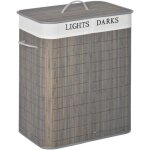 Panier � linge - homcom - 100 l 2 bacs bambou pliable couvercle sac amovible lavable - bambou - gris