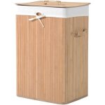 Panier � linge - homcom - bambou pliable couvercle sac amovible 3 poign�es pu rangement - bambou - 40x30x60cm ...