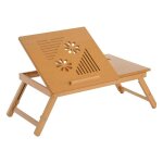 Table de lit - homcom - plateau ordinateur inclinable pliable r�glable hauteur tiroir - bambou - 55x35x22 ...