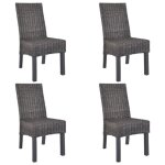 Chez home? chaises � d�ner 4 pcs marron rotin kubu et bois de manguier moderne - desgin - fr7997