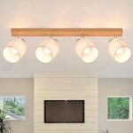 Homefire 4xe14 spot plafonnier moderne - tissu et m�tal - bois - 68 x 16 x 13 cm - orientable 350� max. ...
