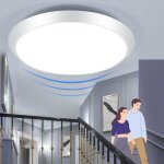 Homefire plafonnier led rond - moderne blanc pc lampe de plafond ip44 etanche avec d�tecteur de mouvement ...