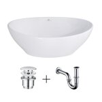 Homelody vasque � poser en c�ramique ovale blanche 41. 5x34x14. 5 cm avec bonde lavabo siphon lave main ...