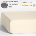 Homerokk drap housse 180 x 200 cm - 100 % coton - bonnet 40 cm - beige