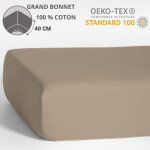 Homerokk drap housse 180 x 200 cm - 100 % coton - bonnet 40 cm - taupe