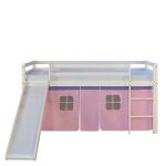 Lit mi - hauteur - homestyle4u - 2552 - rose p�le - 2 places - bois massif - toboggan