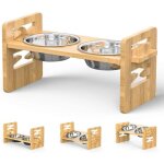 Homewell. support � gamelles en bambou pour chat et chien r�glable en hauteur avec 2 gamelles en acier ...