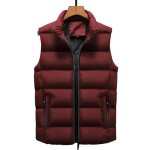 Homme doudoune sans manche gilet zippe casual chaud automne hiver grande taille - bordeaux