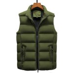 Homme doudoune sans manche gilet zippe casual chaud automne hiver grande taille - vert