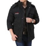 Homme manteau hiver  capuche chaude double polaire veste mi longue chaude epaisse couleur unie - noir ...