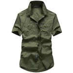 Homme militaire chemise manches courtes pur coton chemisette ete avec poches couleur unie - vert militaire ...