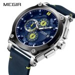 Hommes montre megir top luxe chronographe montre - bracelet date sport bracelet en cuir hommes montres ...