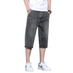 Homme pantacourt en jean coupe droite ete casual pantalon court stretch taille standard effet d�lav� ...