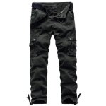 Homme pantalon cargo en coton coupe droite pantalon multipoches militaire couleur unie - gris fonc�