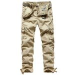Homme pantalon cargo en coton coupe droite pantalon multipoches militaire couleur unie - kaki