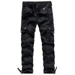 Homme pantalon cargo en coton coupe droite pantalon multipoches militaire couleur unie - noir