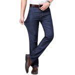 Homme pantalon en jeans l�ger coupe droite jean stretch 5 poches taille haute effet d�lav� - bleu fonc� ...