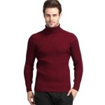 Homme sous pull col roulé slim fit en tricoté automne hiver pullover stretch couleur unie - rouge Homme sous pull col roulé slim fit en tricoté automne hiver pullover stretch couleur unie - rouge