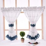 Hongya 1pcs rideaux brise bise en lin bleu semi - transparent fenetre de cuisine chambre treillis avec ...