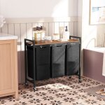 Panier � linge - hoobro - 3 compartiments - tissu oxford amovibles - style industriel - 398 l