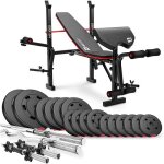 Banc de musculation pliable hs - 1055 avec ensemble dhalt�res de 74 kg de hop - sport pupitre de curl ...