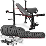 Banc de musculation pliable hs - 1055 avec ensemble dhalt�res de 92 kg de hop - sport pupitre de curl ...