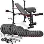 Banc de musculation pliable hs - 1055 et ensemble dhalt�res de 92 kg de hop - sport pupitre de curl papillon ...