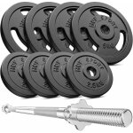 Hop - sport set dhalt�res en fonte 39 kg avec barre longue et disques de poids jeu dhalt�res complet ...