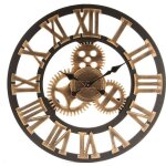 Horloge murale 3d vintage gear grand - bois - décor or - 60 cm Horloge murale 3d vintage gear grand - bois - décor or - 60 cm