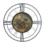 Horloge murale dcorative ronde et creuse avec engrenages dors mtal et verre dcoration murale industrielle ...