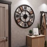 Horloge murale noir geante moulin  vent 60cm pendule murale quartz mtal industrielle silencieuse pour ...
