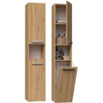 Horti - meuble salle de bain avec panier � linge - 31x30x174cm - colonne rangement sdb