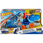 Hot wheels city - transporteur geant t rex 2 en 1 : camion et dino piste de course - sons et lumieres ...