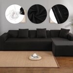 Housse de canap - luxe - 3 + 2 places - polyester - noir - design contemporain