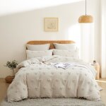 Housse de couette 140x200 beige parure de lit 1 personne avec fermeture clair + 1 taie doreiller 65 ...