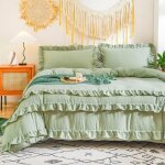 Housse de couette 140x200 � volants vert parure de lit 1 personne avec fermeture �clair