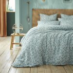 Housse de couette 200 x 200 cm ? double gaze de coton imprim�e marguerite bleu