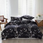 Housse de couette - noname - 220x240 cm - noir fleurs - microfibre - 2 taies doreiller 65x65