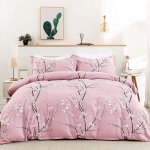 Housse de couette 220x240 rose fleurs parure de lit 2 personne en microfibre avec fermeture clair + ...