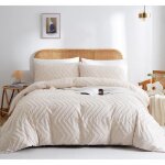 Housse de couette 220x240 tuft�e beige ondul�e parure de lit 2 personne avec fermeture �clair + 2 taie ...