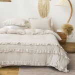 Housse de couette 220x240  volants beige parure de lit 2 personne avec fermeture clair + 2 taie doreiller ...