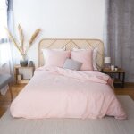 Housse de couette 240x260 cm + 2 taies doreiller 63x63 cm lin m�tis lav� nude