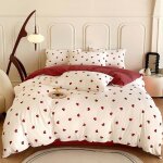 Housse de couette - amour - rouge beige - 200x200 cm - microfibre - 2 taies doreiller 65x65